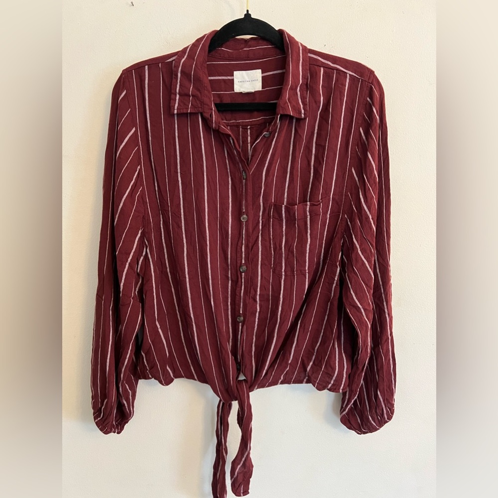 American Eagle button up with tie bottom women’s size M